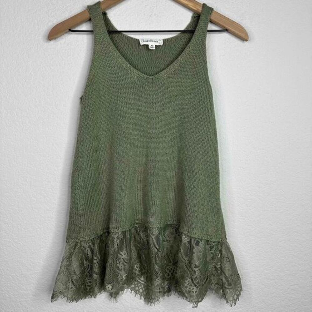 Cloud Chaser‎ Sweater Women's XS Green Sleeveless Ruffle Lace Fairy Whimsical